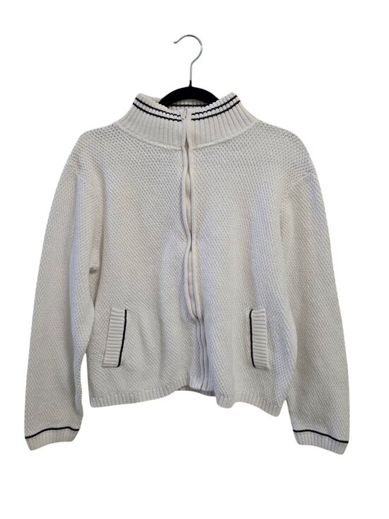 E.P Pro Sweaters - E.P Pro Golf Women's Large White & Black Full-Zip Cotton Sweater READ